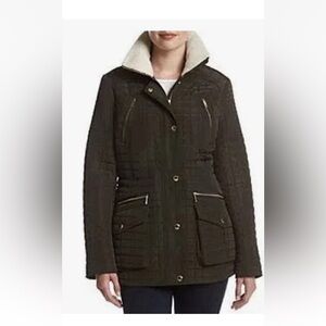 MICHAEL Michael Kors Quilted Anorak moss  Utility Jacket with Contrast Collar. L